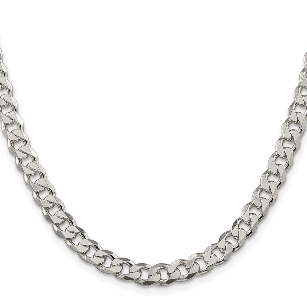 Sterling Silver Rhodium-plated 7mm Pave Curb 30 Inch Chain