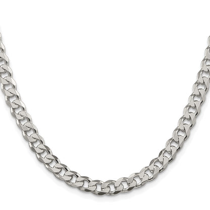 Sterling Silver Rhodium-plated 7mm Pave Curb 30 Inch Chain