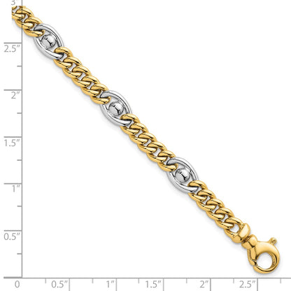 14K Two-Tone Gold Two-tone Polished 7.1mm Fancy Curb/Anchor Chain 7.5 Inch Bracelet