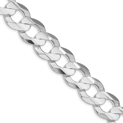 Sterling Silver Rhodium-plated 15.75mm Concave Beveled Curb 22 Inch Chain