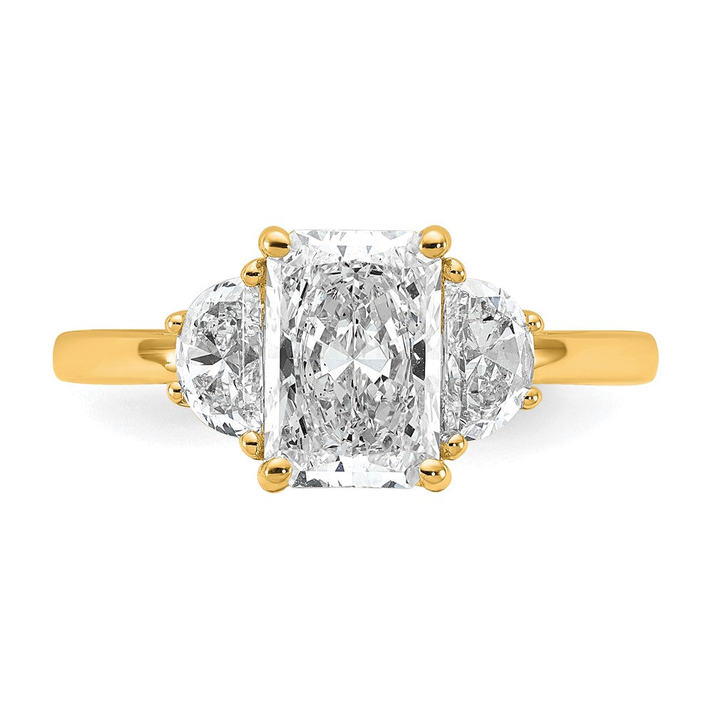 14K Yellow Gold 2 carat Certified Lab Grown Diamond VS/SI+ G+ Radiant and Half Moon Complete Three Stone Engagement Ring