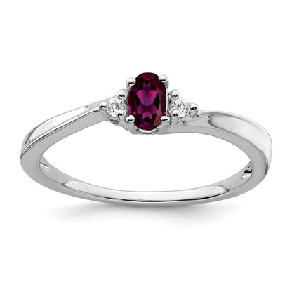 14K White Gold 5x3 Oval June/Rhodolite Garnet and Diamond Ring