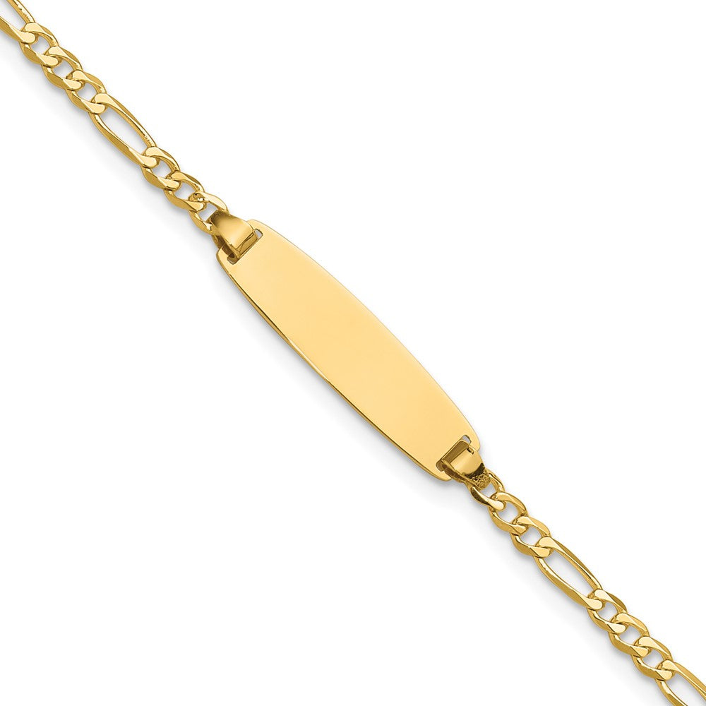 14K Yellow Gold Polished Solid Chain/Solid Plate Figaro Link 19.5x5.5mm Plate 7 Inch ID Bracelet