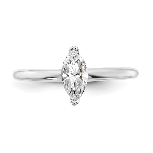 14K White Gold 1/2 carat Lab Grown Diamond VS+ F+ Marquise Solitaire Complete Engagement Ring