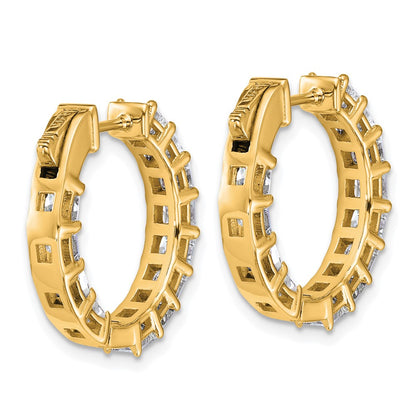 14K Yellow Gold 4 carat Lab Grown Diamond VS+ F+ Princess Complete In and Out Hoop Earrings