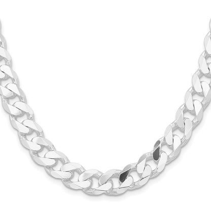 Sterling Silver Rhodium-plated 11mm Curb 28 Inch Chain