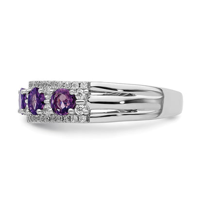 14K Yellow Gold Polished Amethyst and Diamond Ring