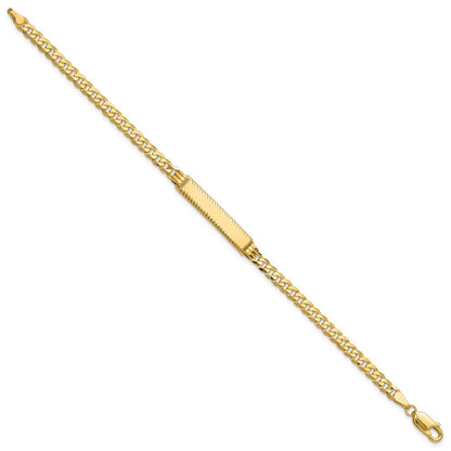14K Yellow Gold Polished Solid Chain/Solid Plate Flat Curb Link Diamond-cut 27x5.5mm Plate 7 Inch ID Bracelet