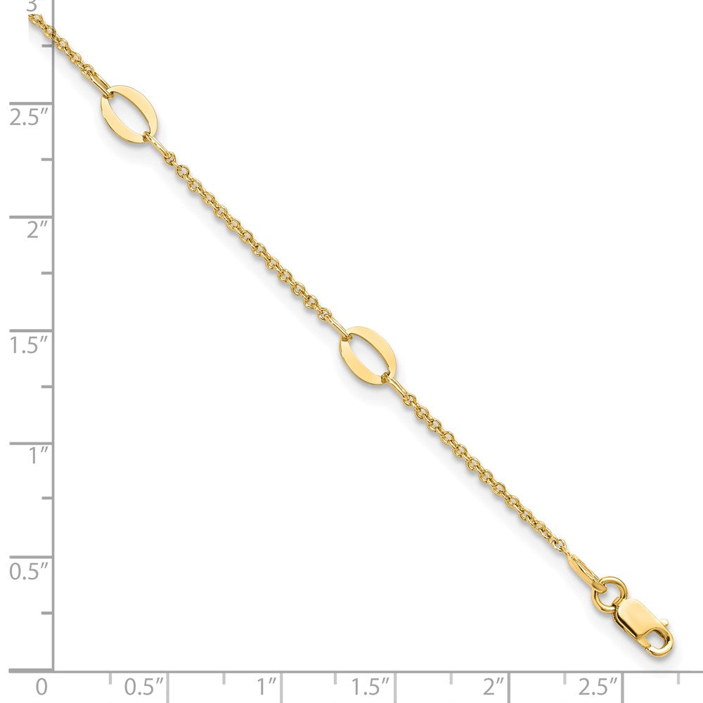 14K Yellow Gold Oval Links 5-Station 9 Inch Plus 1 Inch Extender - Total 10 Inch Anklet