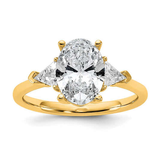 14K Yellow Gold 2 1/2 carat Certified Lab Grown Diamond VS+ F+ Complete Oval and Trillion Three Stone Engagement Ring