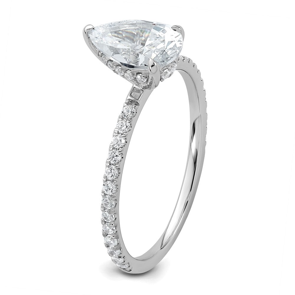14K White Gold 1 3/8 carat Certified Lab Grown Diamond VS+ F+ Pear Complete Solitaire with Flair Engagement Ring