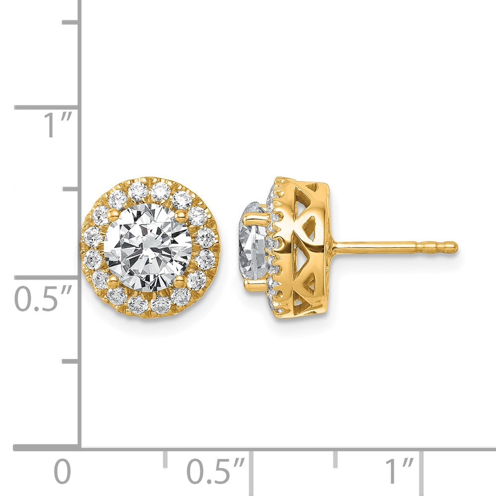 14K Yellow Gold 2 1/2 carat Certified Lab Grown Diamond VS/SI+ G+ Complete Round Halo Post Earrings