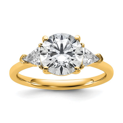 14K Yellow Gold 2 1/2 carat Certified Lab Grown Diamond VS+ F+ Round and Triangle Complete Three Stone Engagement Ring