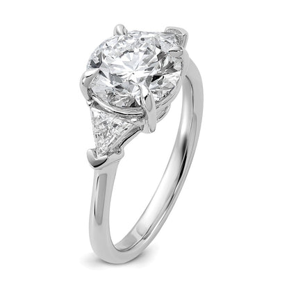 14K White Gold 3 1/8 carat Certified Lab Grown Diamond VS/SI+ G+ Round and Triangle Complete Three Stone Engagement Ring