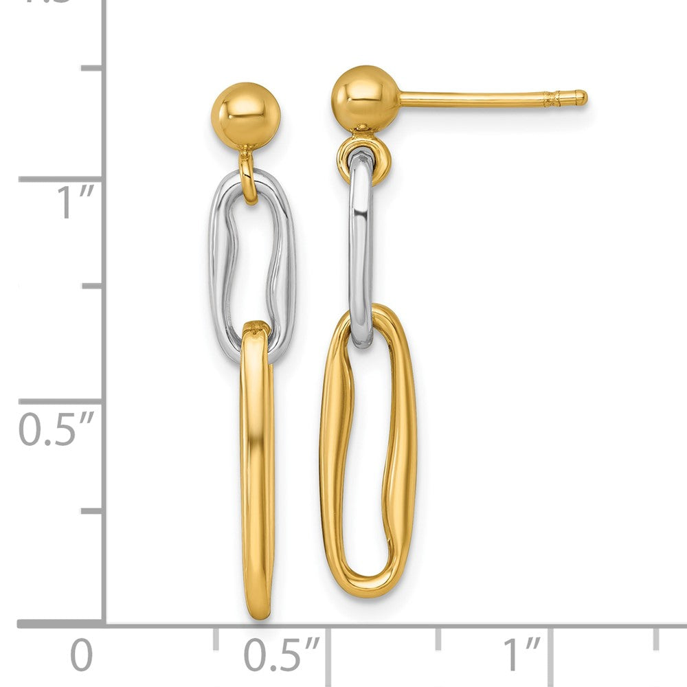 14K Two-Tone Gold Two-tone Polished Fancy Long Link Dangle Post Earrings