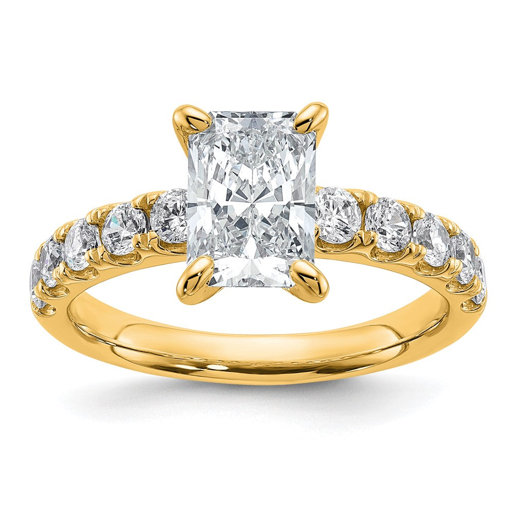 14K Yellow Gold 2 1/5 carat Certified Lab Grown Diamond VS+ F+ Radiant Complete Engagement Ring