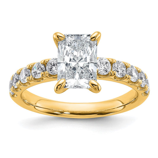14K Yellow Gold 2 1/5 carat Certified Lab Grown Diamond VS+ F+ Radiant Complete Engagement Ring
