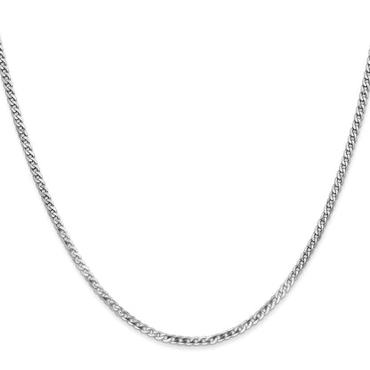 14K White Gold 2.2mm Flat Beveled Curb 26 Inch Chain