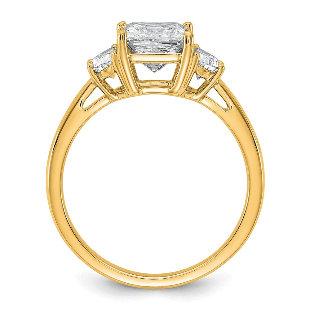 14K Yellow Gold 2 carat Certified Lab Grown Diamond VS/SI+ G+ Princess and Half Moon Complete Three Stone Engagement Ring