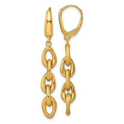14K Yellow Gold Polished And Brushed Chain Link Dangle Leverback Earrings