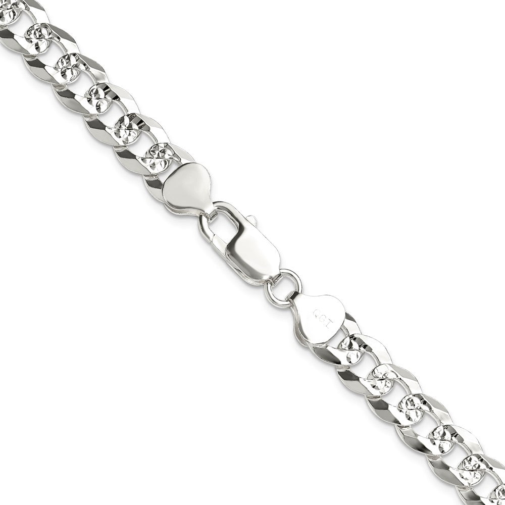Sterling Silver 8.25mm Flat D/C Pave Curb 24 Inch Chain