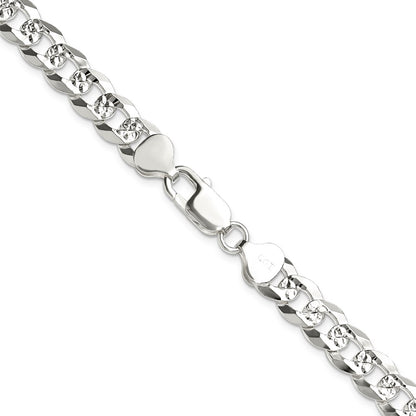 Sterling Silver 8.25mm Flat D/C Pave Curb 24 Inch Chain