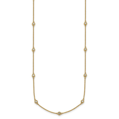 14K Yellow Gold Complete 1/2 carat Bezel-set Diamond and Cable Chain 13-Station 16 Inch Necklace