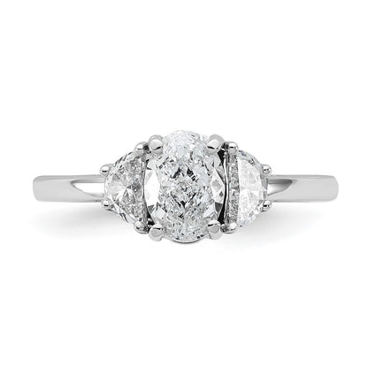 14K White Gold 1 3/8 carat Certified Lab Grown Diamond VS+ F+ Complete Oval and Half Moon Three Stone Engagement Ring