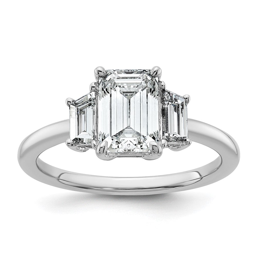 14K White Gold 2 carat Lab Grown Diamond VS+ F+ Complete Emerald and Trapezoid Engagement Ring