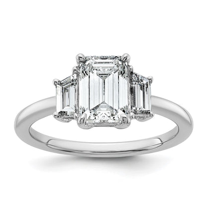 14K White Gold 2 carat Lab Grown Diamond VS+ F+ Complete Emerald and Trapezoid Engagement Ring