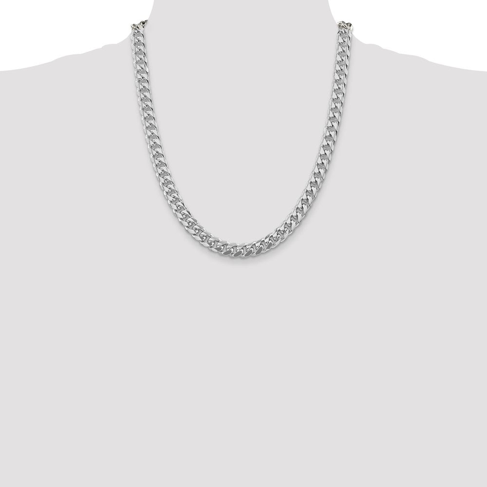 Sterling Silver Rhodium-plated 8.5mm Domed w/ Side D/C Curb 22 Inch Chain