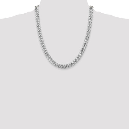 Sterling Silver Rhodium-plated 8.5mm Domed w/ Side D/C Curb 22 Inch Chain