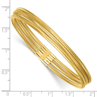 14K Yellow Gold Polished Three Strand Mesh Stretch Round Bracelet