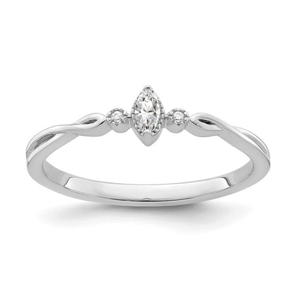 14K White Gold Beaded Edge Petite 3-Stone 1/15 carat Marquise Diamond Complete Promise/Engagement Ring