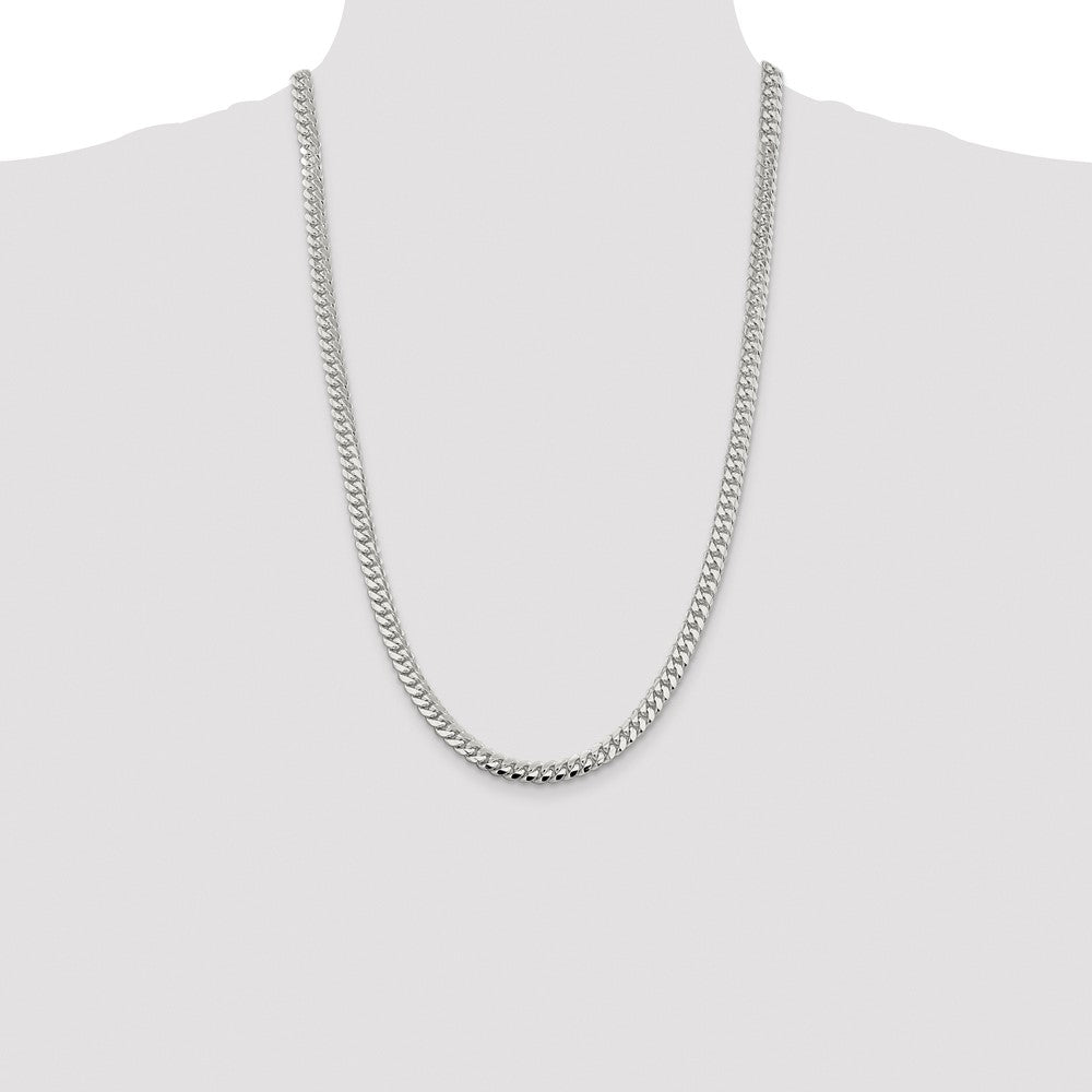 Sterling Silver Rhodium-plated 6.4mm Polished Domed Curb 26 Inch Chain