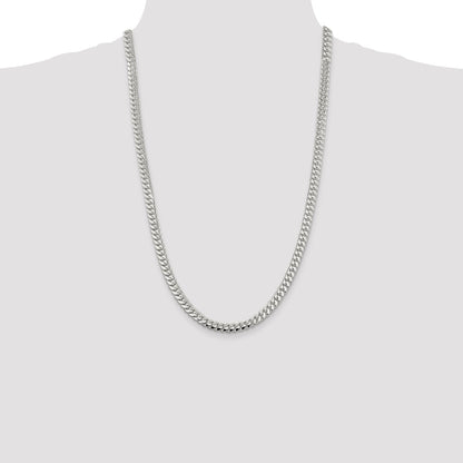 Sterling Silver Rhodium-plated 6.4mm Polished Domed Curb 26 Inch Chain