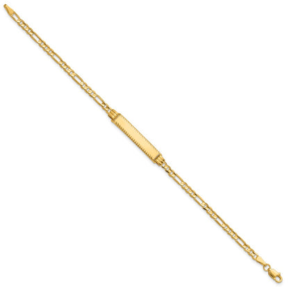 14K Yellow Gold Polished Solid Chain/Solid Plate 3.0mm Figaro Link Diamond-cut 27x5.5mm Plate 8 Inch ID Bracelet