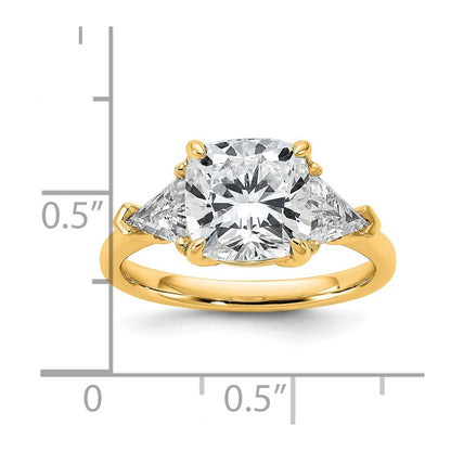 14K Yellow Gold 4 carat Certified Lab Grown Diamond VS+ F+ Cushion and Triangle Complete Three Stone Engagement Ring