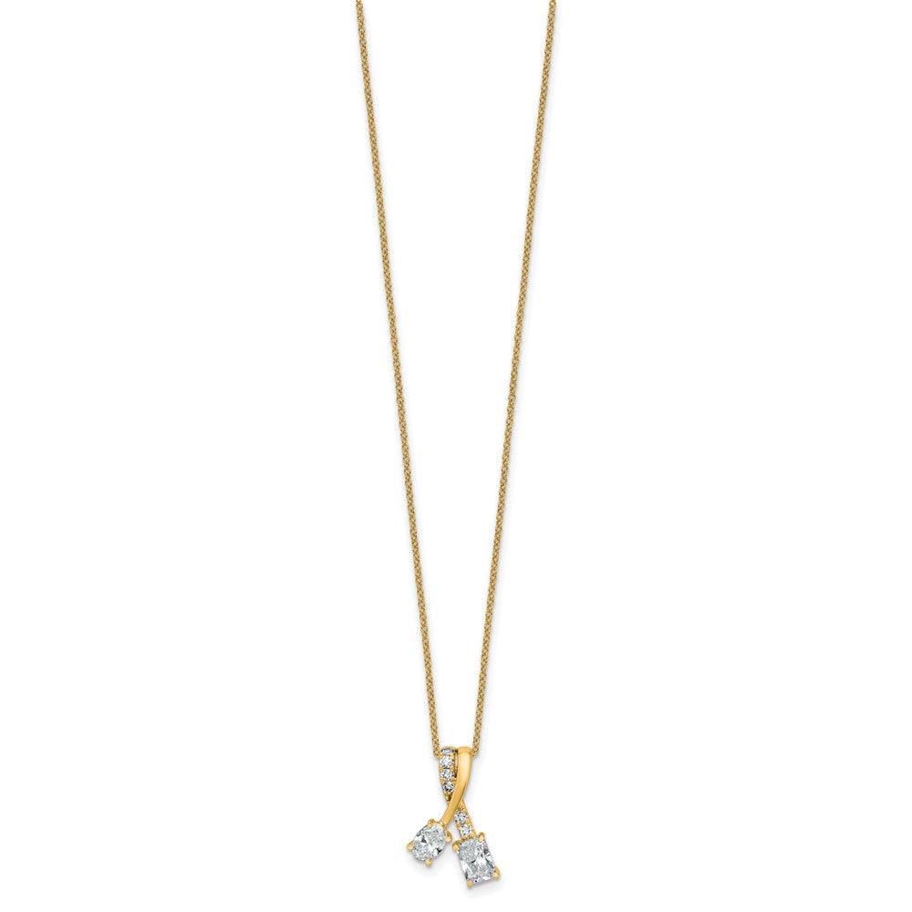 14K Yellow Gold 7/8 carat Lab Grown Diamond VS/SI+ G+ Oval and Radiant Complete 18 Inch Two Stone Pendant Necklace