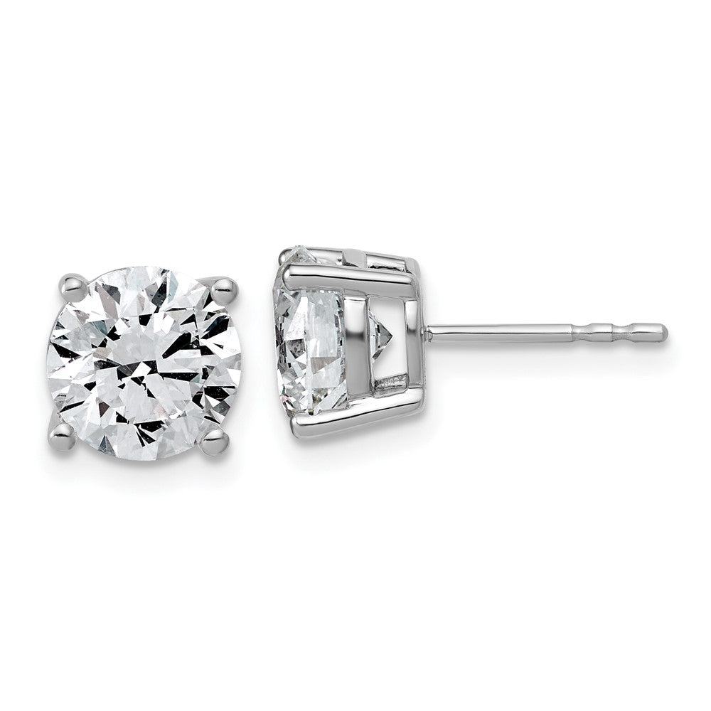 14K White Gold 4 carat Lab Grown Diamond VS+ F+ Round Complete Four Prong Lightweight Stud Earrings