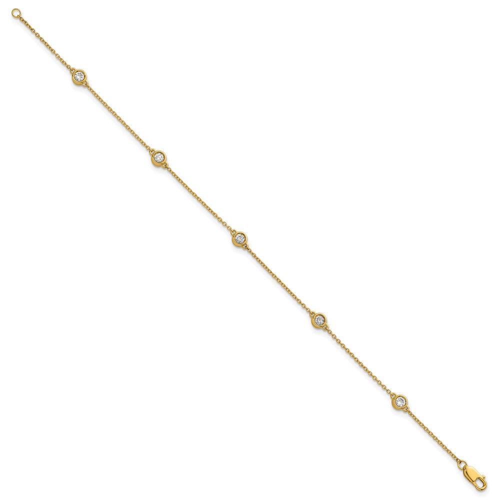 14K Yellow Gold Complete 1/3 carat Bezel-set Diamond and Cable Chain 5-Station 7 Inch Bracelet