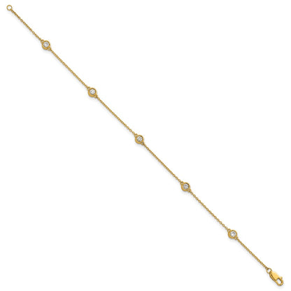 14K Yellow Gold Complete 1/3 carat Bezel-set Diamond and Cable Chain 5-Station 7 Inch Bracelet