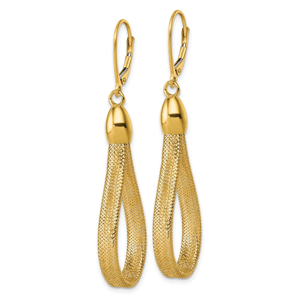 14K Yellow Gold Polished Flexible Mesh Teardrop Dangle Leverback Earrings