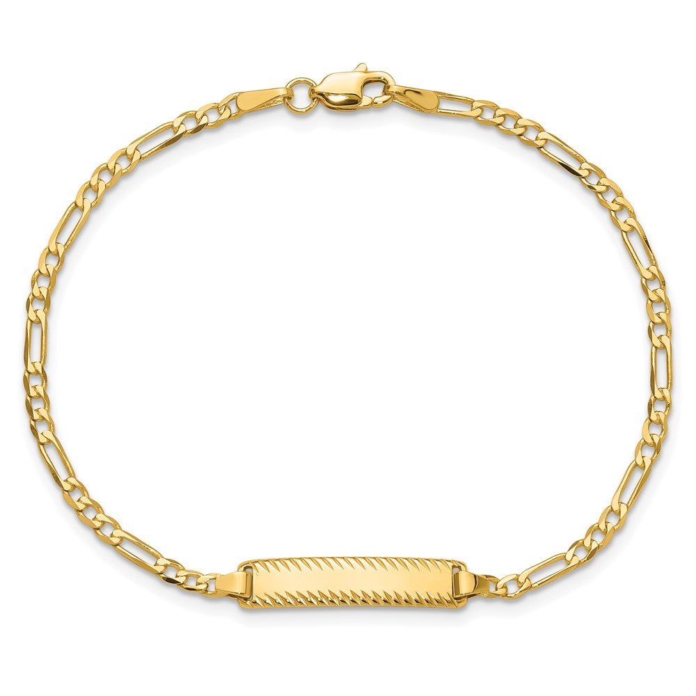 14K Yellow Gold Polished Solid Chain/Solid Plate Figaro Link Diamond-cut 20x5mm Plate 8 Inch ID Bracelet