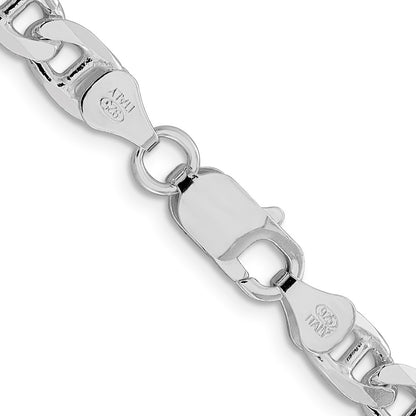 Sterling Silver Rhodium-plated 6.5mm D/C Flat Anchor Curb 22 Inch Chain