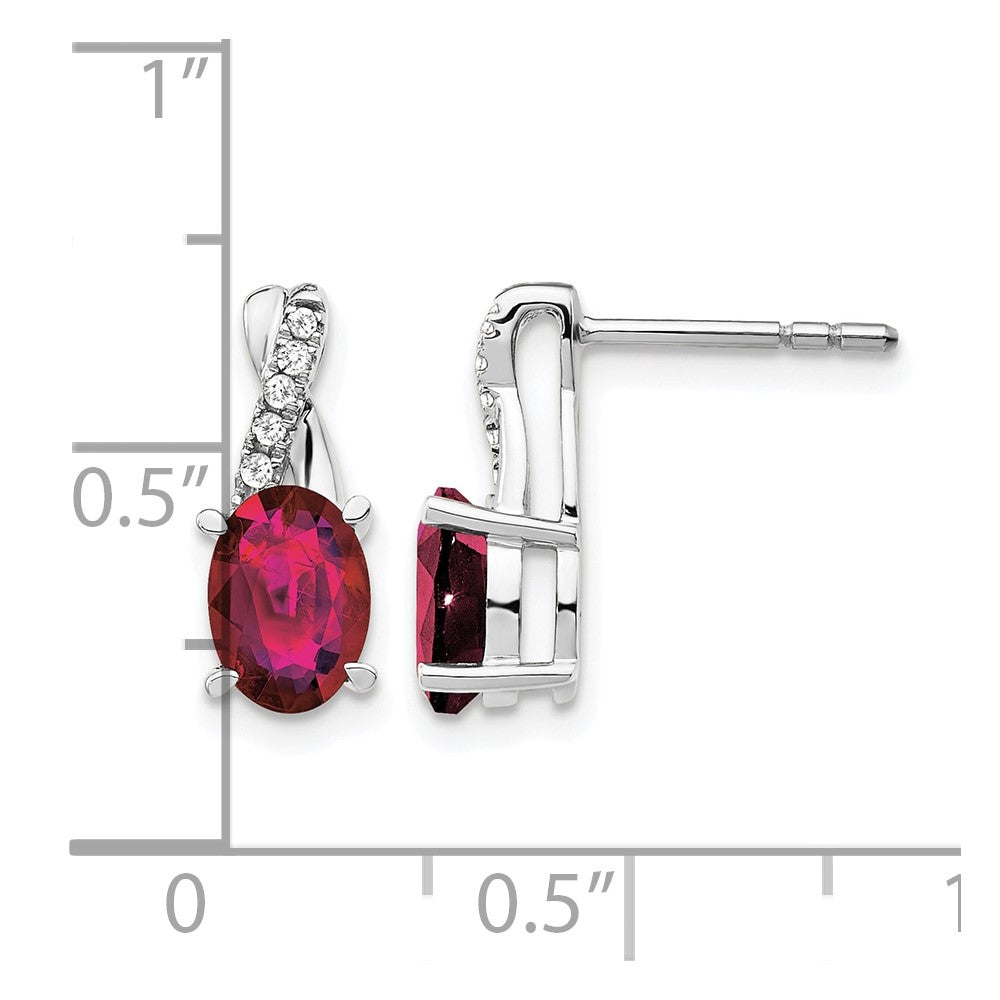 14K White Gold 7x5 Oval July/Lab Created Ruby and Diamond Earrings