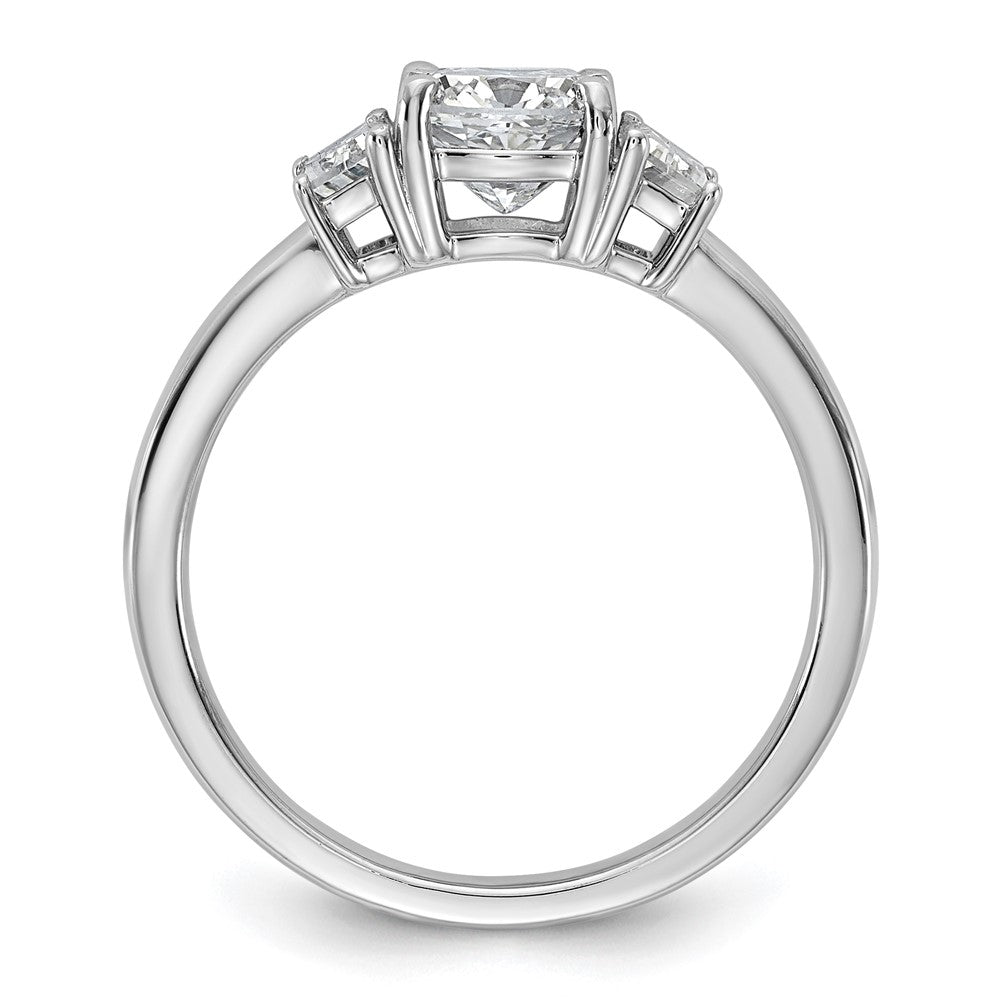 14K White Gold 1 3/8 carat Lab Grown Diamond VS+ F+ Cushion and Half Moon Complete Three Stone Engagement Ring