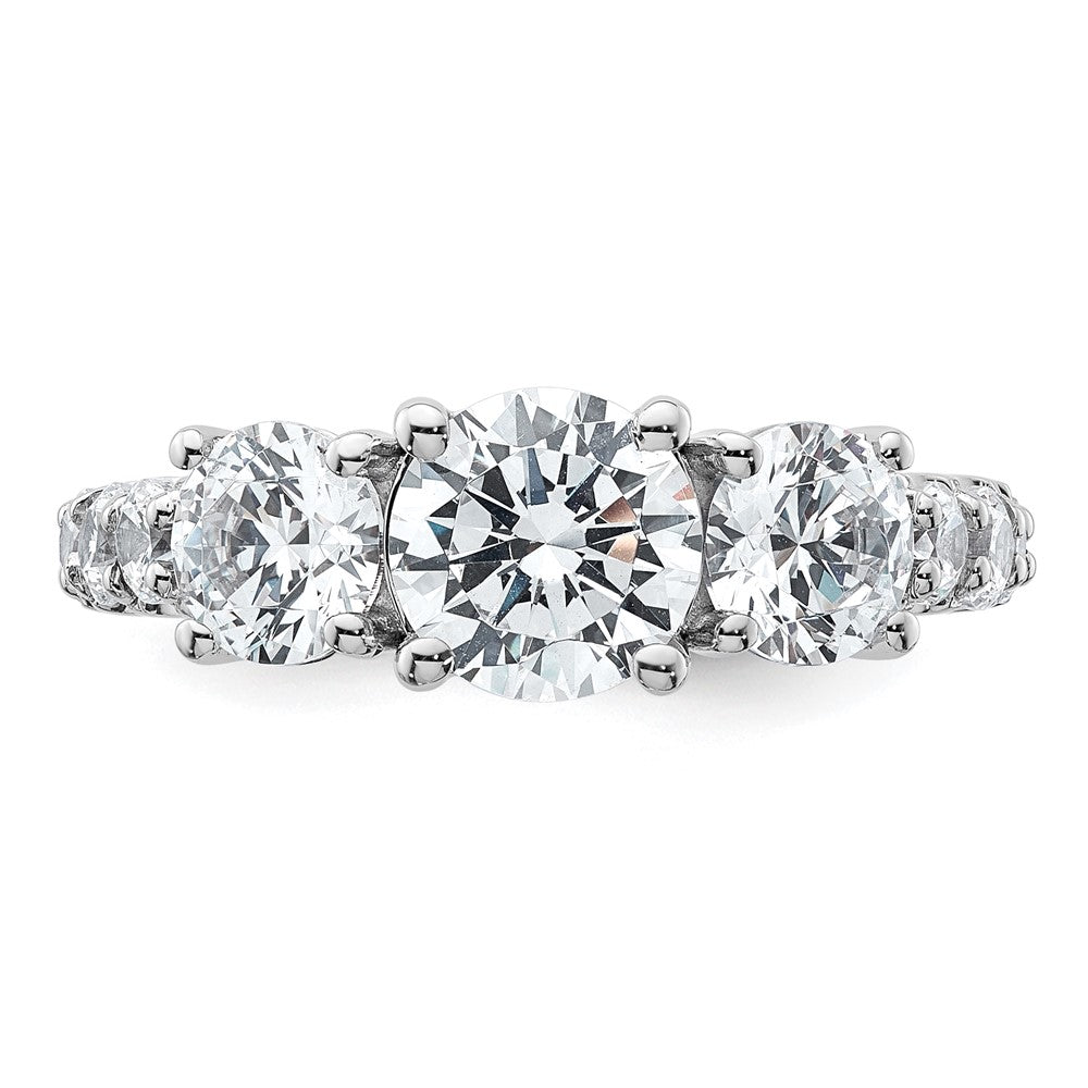 14K White Gold 3 carat Lab Grown Diamond VS+ F+ Round Complete Three Stone Engagement Ring