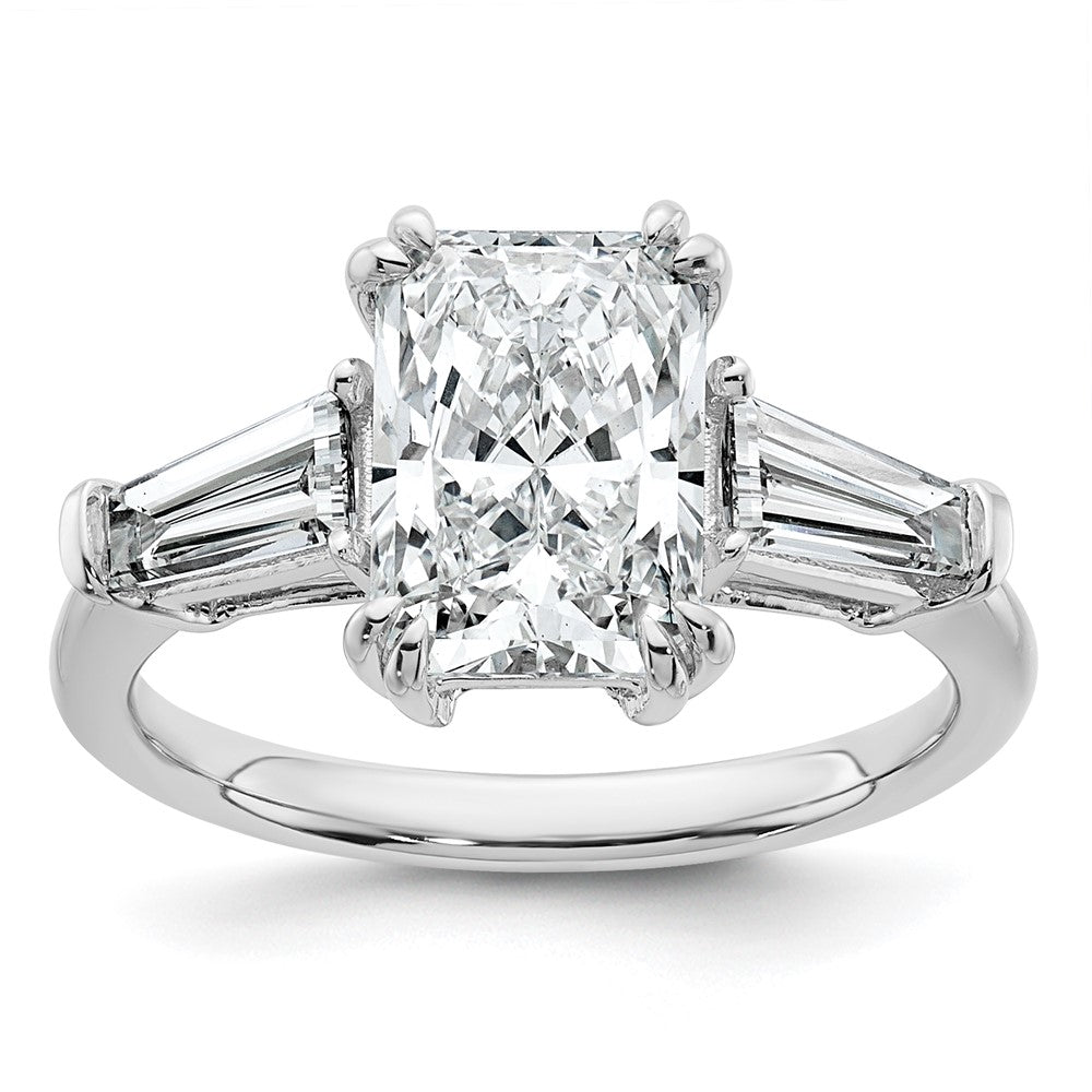 14K White Gold 3 1/5 carat Certified Lab Grown Diamond VS+ F+ Radiant with Tapered Baguette Sides Complete Engagement Ring