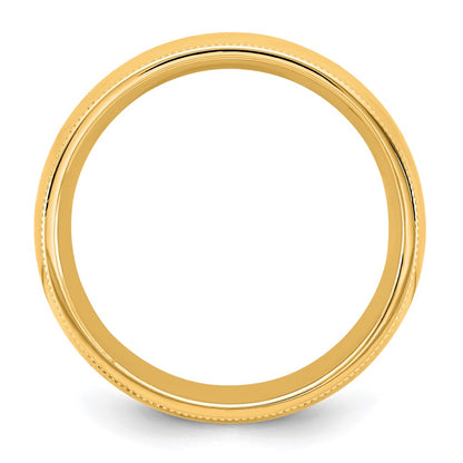 14K Yellow Gold 6.5mm Milgrain Comfort Fit Wedding Band Ring